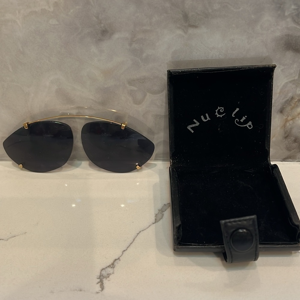 Nu-Clip Custom Clip-On Sunglasses in Denim in Belt Loop Hard Snap Leather Case